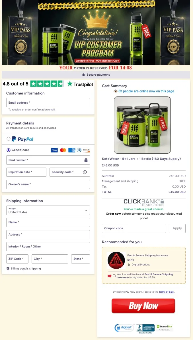 Keto Water secure official checkout page